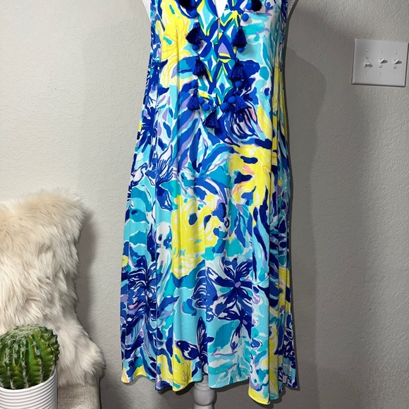 Lilly Pulitzer Tropical Print Fringe Tassel Dress Size Medium - Picture 4 of 13
